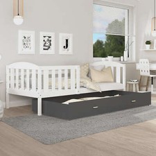 Kinderbett 80x160 Jugendbett mit Stauraum Schublade Matratze JOHNNY P Weiß Grau