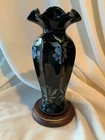 Fenton Art Glass Hand Painted Black Glass Medallion `Vase