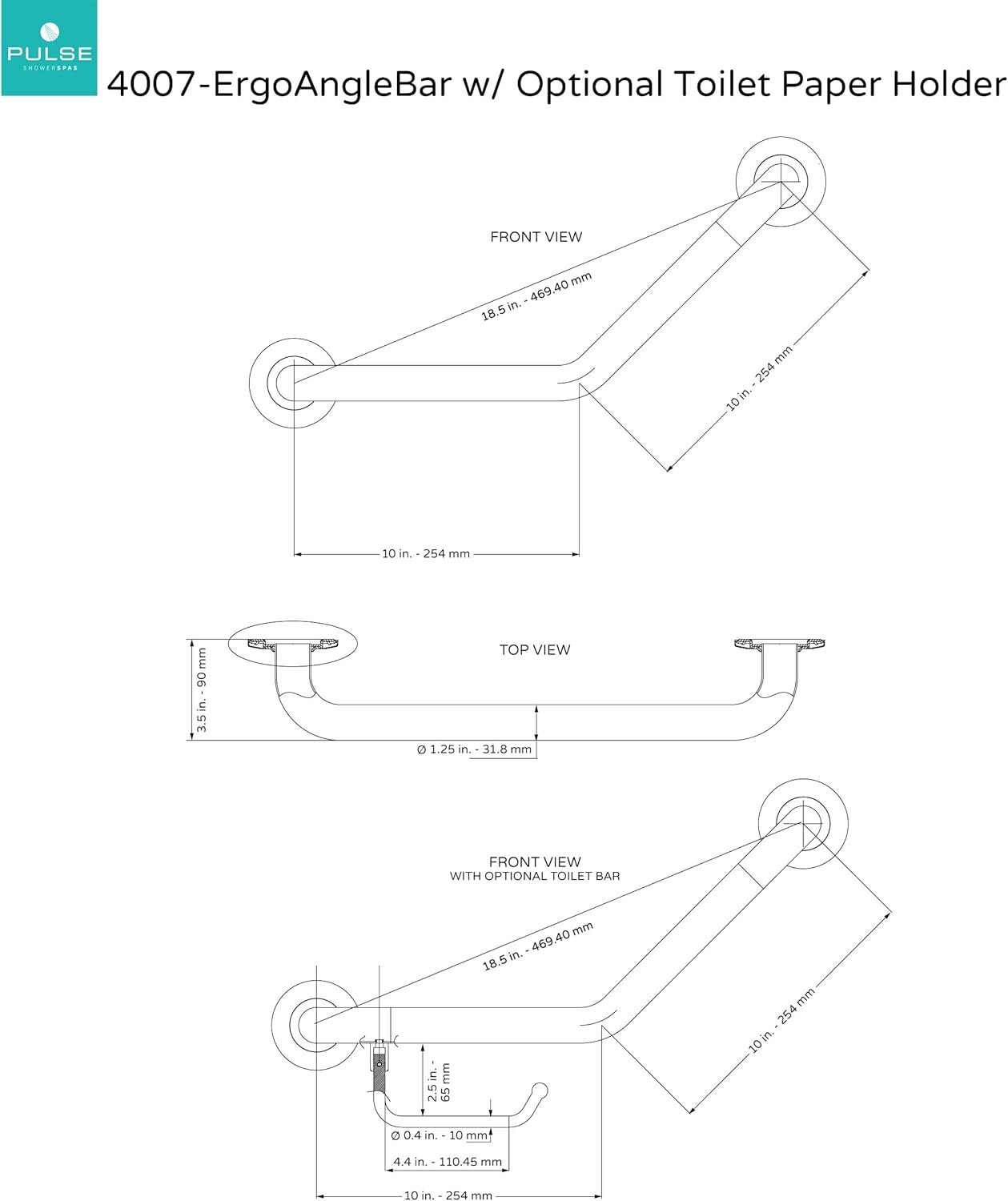 Pulse ShowerSpas 4007ssp Ergoanglebar Stainless Steel Polished for