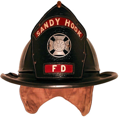 SANDY HOOK, CT, FD MID-20TH C CAIRNS VINT FIREMAN'S HIGH EAGLE LTHR/BRASS HELMET