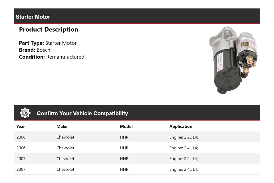 Arranque Chevrolet HHR 2006-2007 Bosch (remanufacturado) Foto 2 de 4