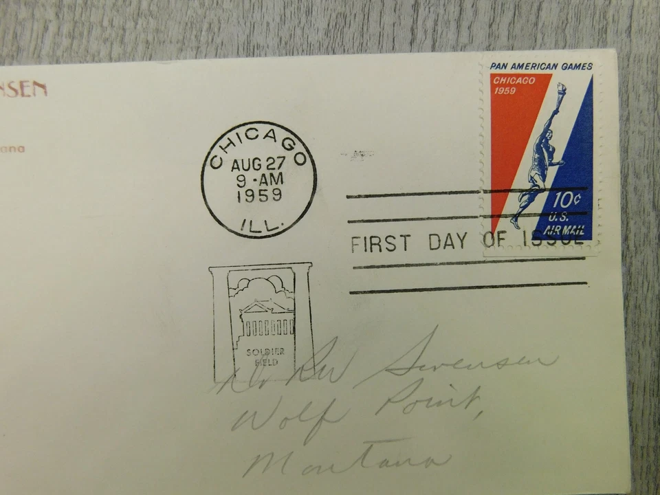 1st Issue Chicago IL 1959 Pan American Games Soldier Field Stamp Envelope Cover - Image 2 of 4
