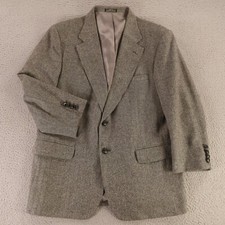 VTG Tweed Jacket M Gray Black 100 Wool Lambswool Blazer Sport Coat 42S