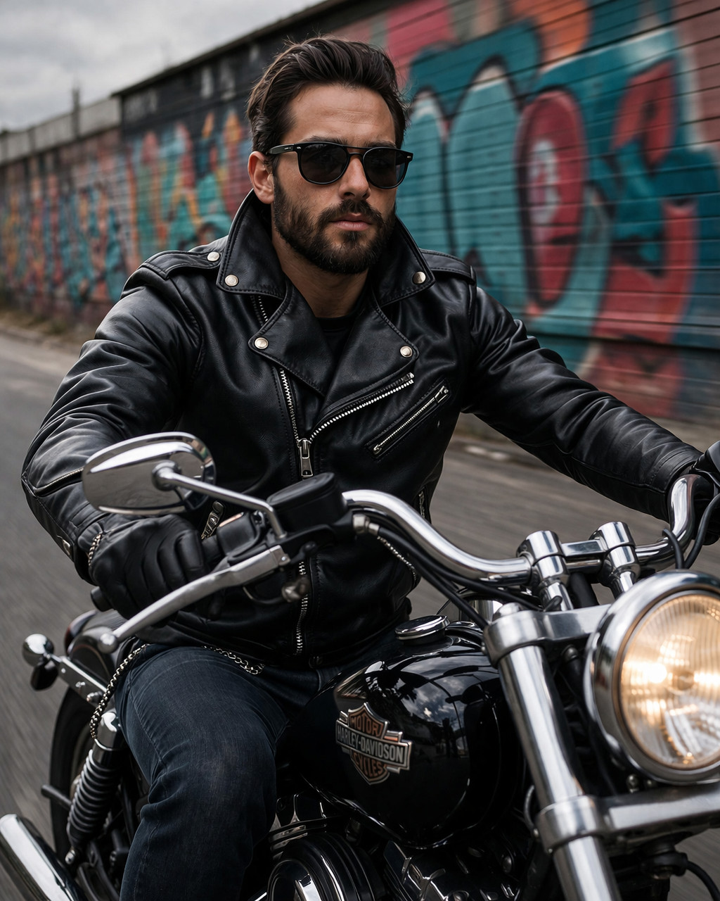 Blouson moto noir en cuir véritable perfecto pour homme d'exception