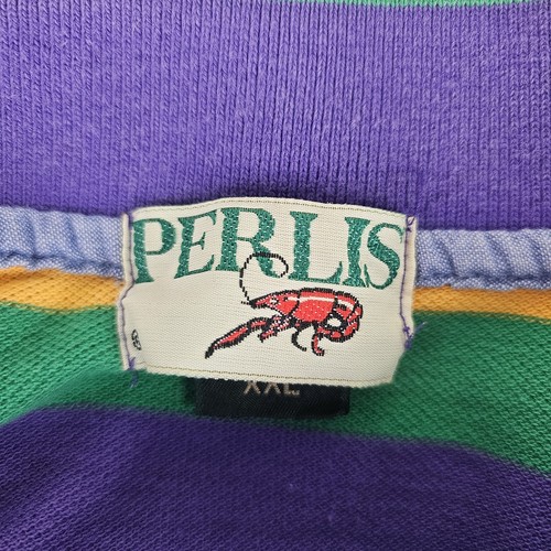 PERLIS Mens Vintage USA Mardi Gras Striped Crawfish Cotton Polo Golf Shirt XXL - Picture 3 of 9