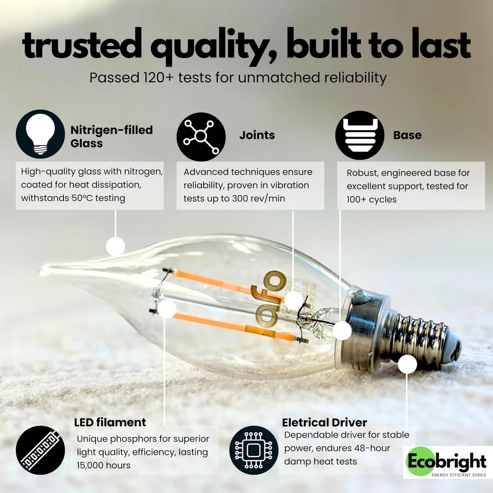 EcoBright BA11 CA11 LED Candelabra Bulbs Dimmable Filament Candle Lights 40W ... - Image 3 of 4