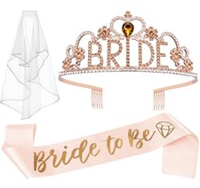 3 Pcs Bachelorette Party Decorations BRIDE Crown, Bride to Be Rose Gold