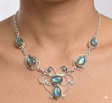 Labradorite Gemstone Protection Necklace, 925 Sterling Silver Jewelry Handmade