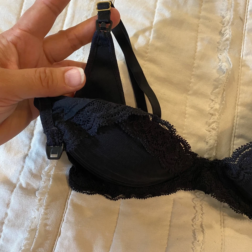 Natori Maternity Nursing Bra 32C Black Feathers Lace Underwire Plunge 730023M - Image 4 of 4