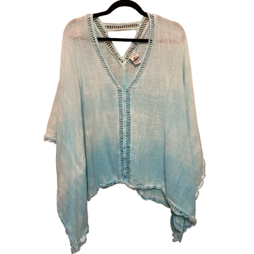 Mind Set By XCVI Oversize Crochet Trim Poncho Women Small Medium Blue Ombre Wrap