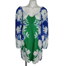 Farm Rio  Soft Garden Linen-Blend Minidress Size Large Puff Sleeve Vacation 