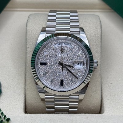 Rolex Day-Date 40 Platinum Paved Diamond & Sapphire Platinum Fluted President