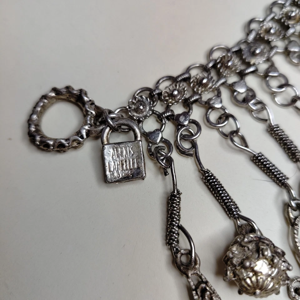 Rare Vintage 1980s ALEXIS LAHELLEC PARIS Silver Tone Charm Bracelet Green Caboch - Photo 3/3