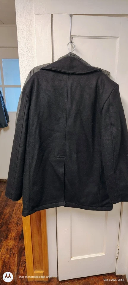 Abrigo de Guisante Alistado de la Marina de los Estados Unidos 44 XL Negro Lana/Forrado de Satén/SIN SIGNOS DE DESGASTE Foto 2 de 4