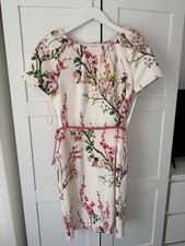 Coast Size 10 Cream Pink Cherry Blossom Floral Belted Dress Wedding Guest Races