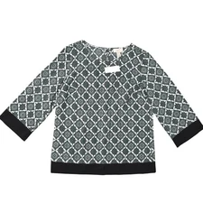 NWT Loft Green Geometric Crew Neck 3/4 Sleeve Polyester Blouse Size M