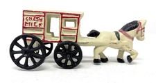 Vintage Cast Iron Horse Drawn Wagon Fresh Milk Carriage 7"