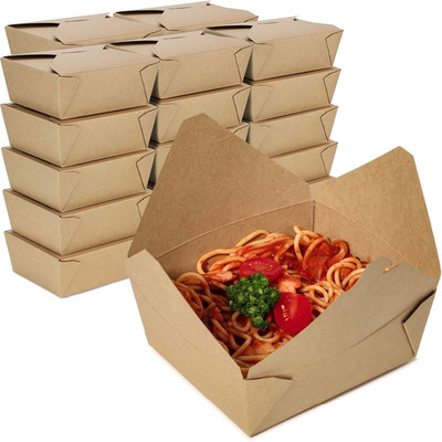 50 Pack 48 Oz Disposable Take Out Containers Microwaveable Kraft Paper to Go Box