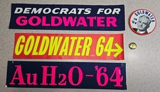 1964 Barry Goldwater Campaign Lot   3 Bumper Stickers  2 Pins AuH2O-64 GOP