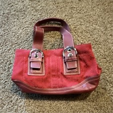Coach Red Signature Logo Small Satchel Top Handle Purse Double Handles