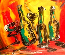 WINE    MODERN ART   SIGNED CANVAS - STRETCHED painting original 4TRHRCH5