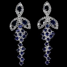 GENUINE AAA BLUE SAPPHIRE  WHITE CZ STERLING 925 SILVER DANGLE EARRING