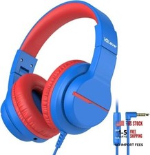 Kids Headphones for School Travel, Safe Volume Limited, HD Mic Stereo Blue