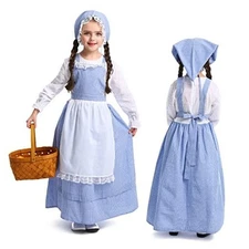 Pioneers Costume Dress For Girls Colonial Prairie Dress 4-5 Years(120) Blue