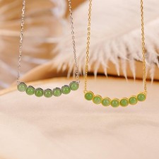 Natural Hetian Jade Bead Necklace Elegant Clavicle Jewelry Gift Women Birthday
