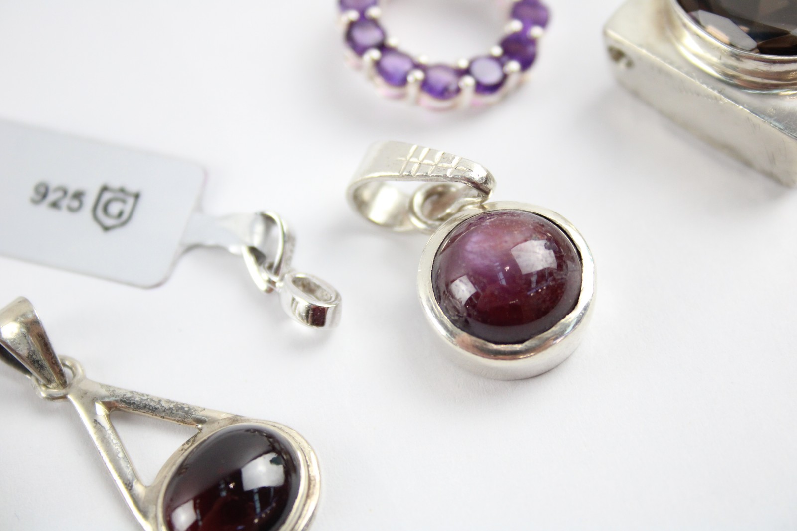 Sterling Silver Gemstone Pendants Ruby Smoky Quar… - image 4