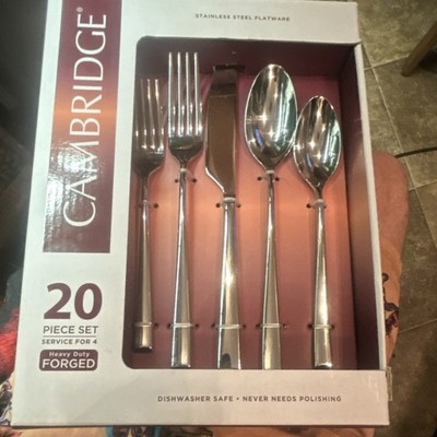 Cambridge 20pc Stainless Steel Flatware Set Silver Glossy for 4 Dishwasher Safe