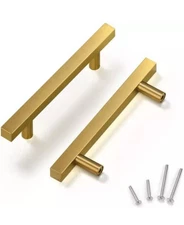 16Pc Brushed Gold Cabinet Pull Handle Stainless Steel Dresser Drawer - 5 Inch