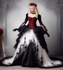 Victorian Black And Red Gothic Wedding Dress Renaissance Medieval Vampire Celtic