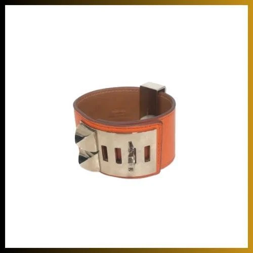 HERMÈS Bracciale HERMES in pelle collier de chien oro arancione accessori donna