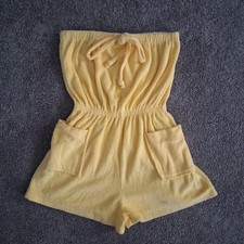 Vintage 70s Sunshine Yellow Terry Cloth Romper Retro Beach Cover-Up Mod Boho