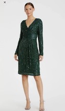 Mac Duggal Green Sequin V-Neck Long Sleeve Li...