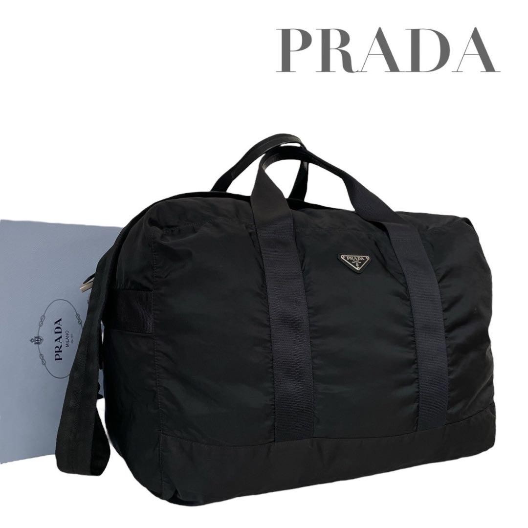 Prada Black Nylon Boston Bag with Triangle Logo 2-Way Shoulder Strap Excellent Condition Authentic
