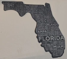 13" Florida State Shaped Slate Map Of The Cites In Natural Stone 