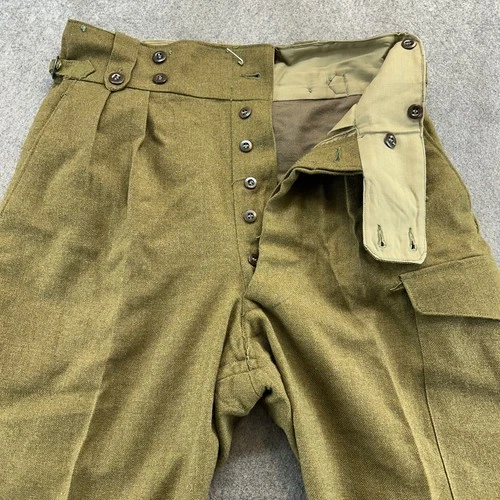 VTG British Military Men’s Pants 32x34 Army Olive Wool Straight Leg Pocket WWII