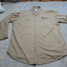 Carhartt FR Shirt Mens XL Beige Pockets Flame Resistant Button Force Work Logo