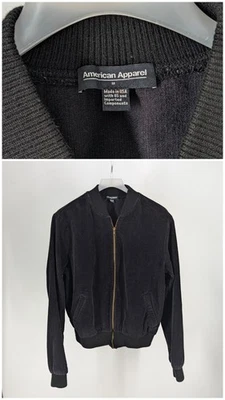 Chaqueta Bomber American Apparel Pana Negra Cremallera Completa Acanalada Recortada M EE. UU. Y2K - Imagen 1 de 4