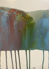 Abstract Mixed Media Ink Watercolor Painting on 7 X 10” Paper Contemporary