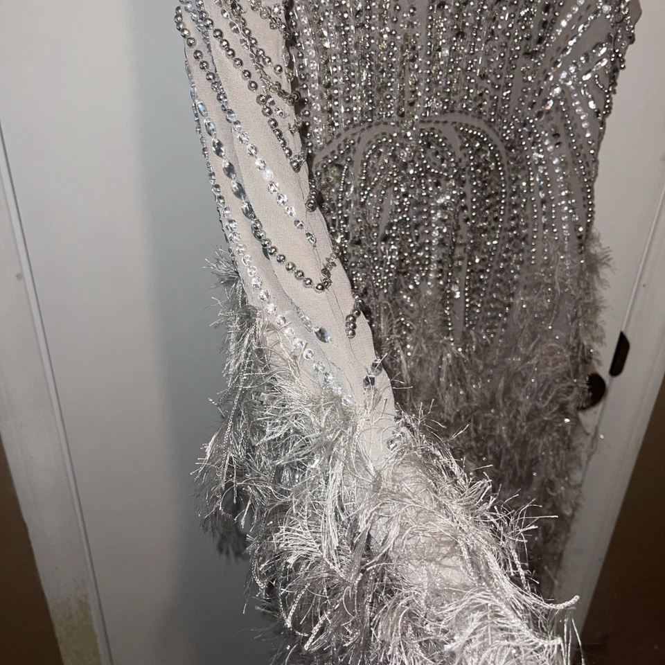 ASOS Edition Gray Crystal Beaded 1920s Inspired Flapper Fringe Mini Dress US 14 - Image 4 of 4