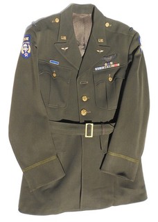 EXC ORIG NAMED US WW2 TROOP CARRIER PILOT LT DRESS TUNIC BRIT MADE PINS PATCHES