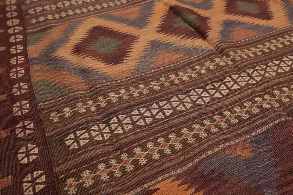 Vintage Hand-Woven Turkish Kilim Southwestern Area Rug Rust 4'8"x10'6" Runner - Image 2 of 4