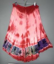 Bohemian Tie Dye Maxi Skirt Free Size OS Red Embroidered Festival Fairy Grunge