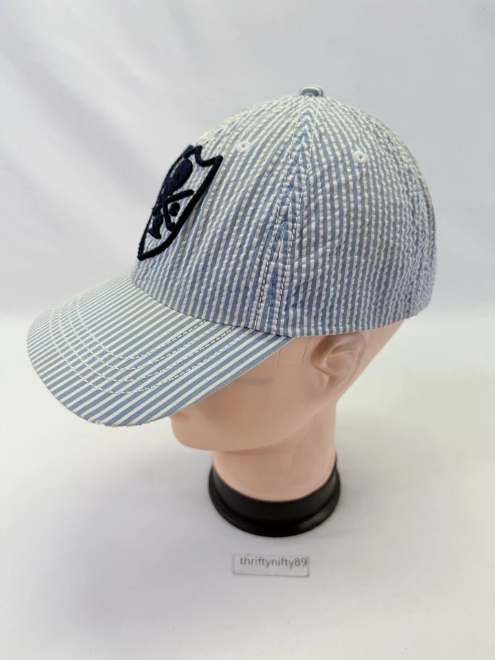 DE COLECCIÓN RUGBY RALPH LAUREN Para hombres Azul Rayas Algodón Calavera y Huesos Seersucker Gorra Sombrero Foto 2 de 4