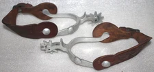 Vtg Pair CROCKETT RENALDE Hand Engraved Aluminum Spurs Western Cowboy Americana