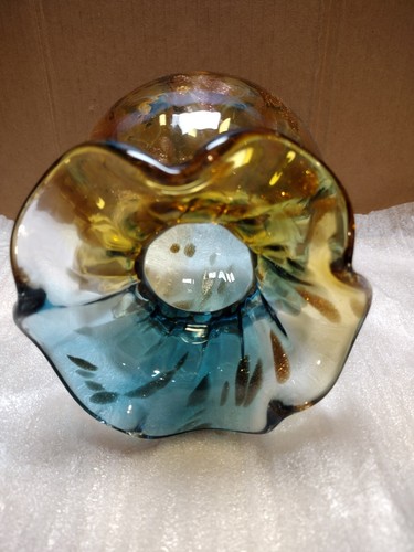 Hanabass Hand Blown Glass Vase. Goldish And Blue, 6-7 Inches Tall. - 第 6/11 張圖片