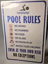 Pool Rules 'Swim at Your Own Risk' Warning 8"×12" Metal Sign Safety 4 Swimming